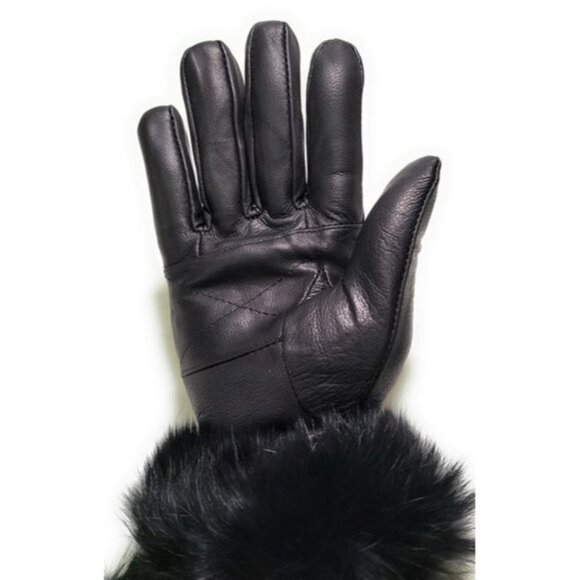 NWT Women's Genuine Leather Gloves with Faux Fur Cuff - Picture 4 of 5